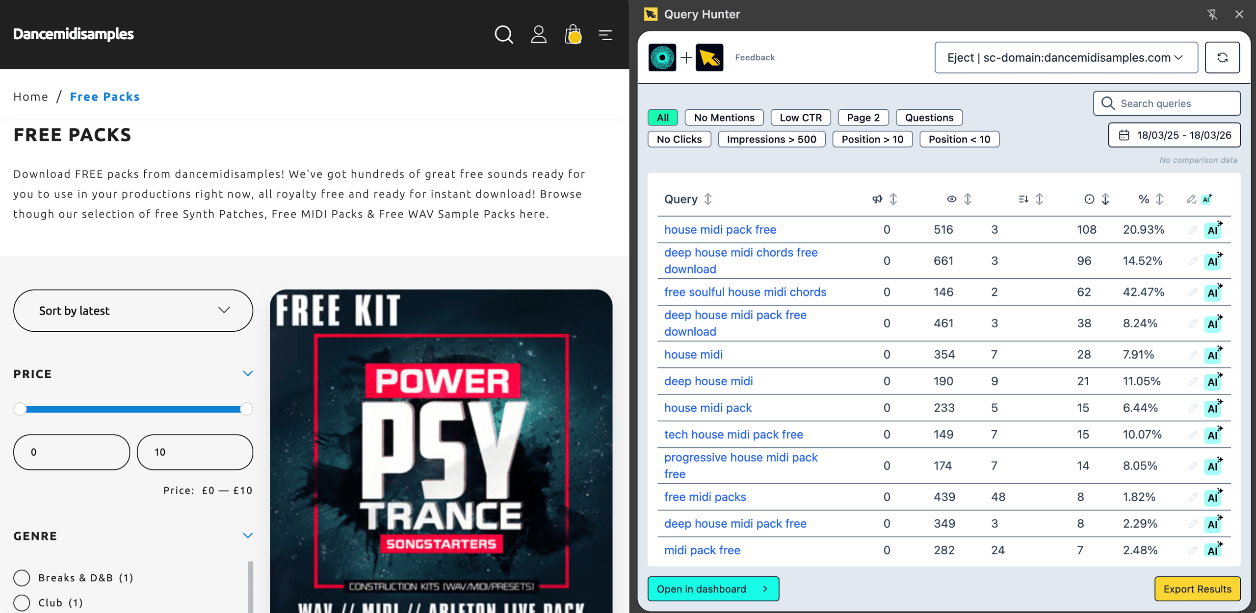 View your search data alongside your content with Query Hunter