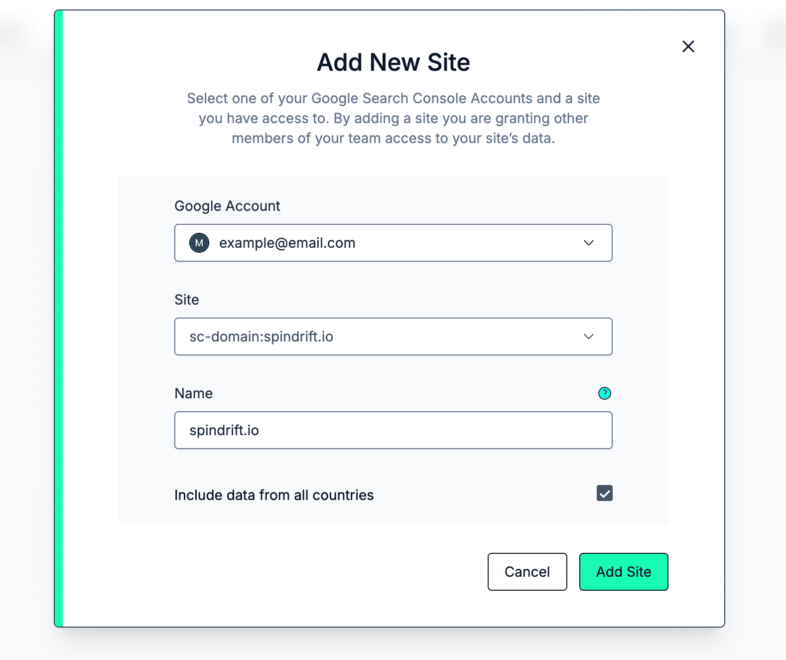 Adding a site to Spindrift
