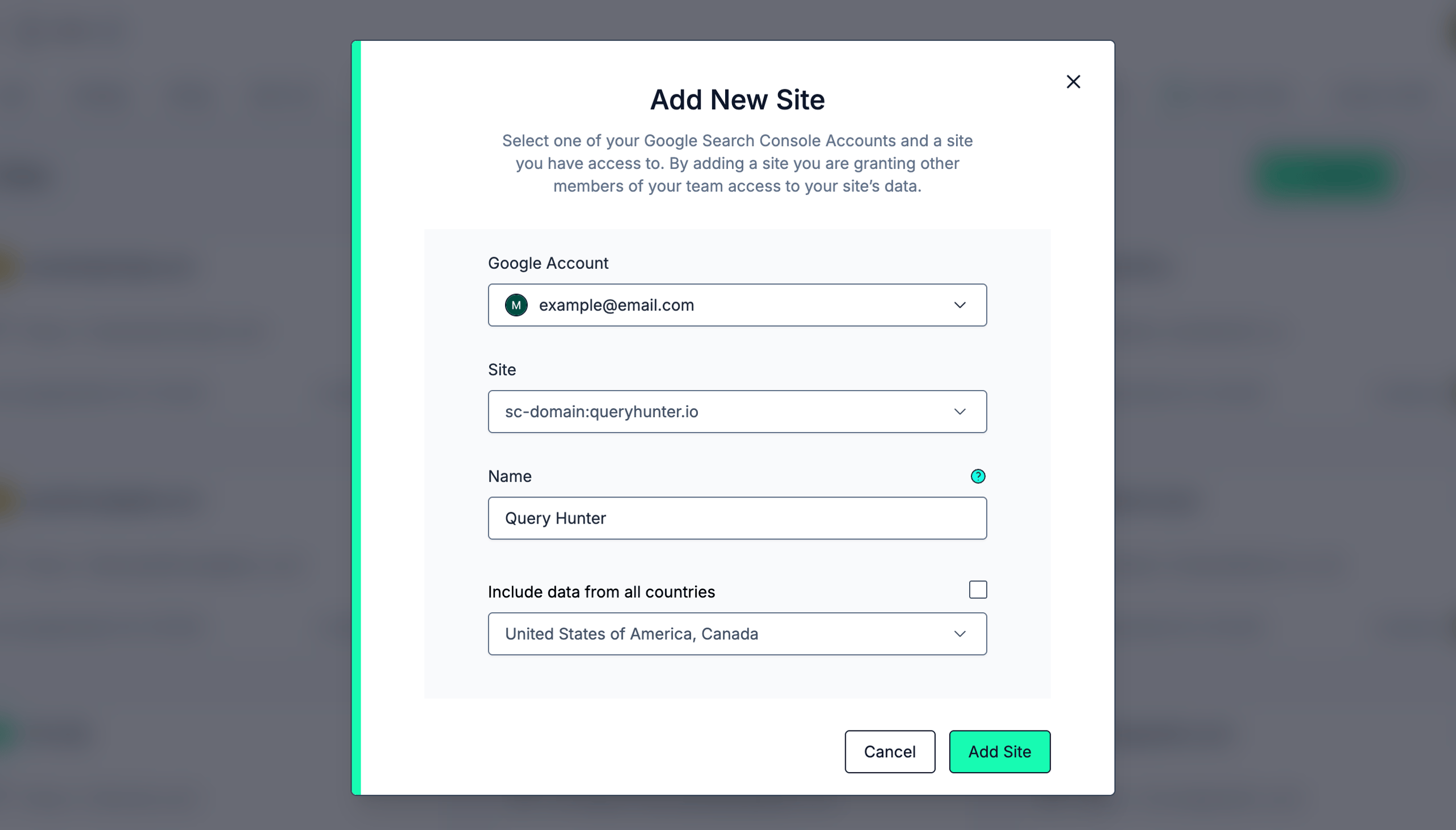Easily add a site to Query Hunter